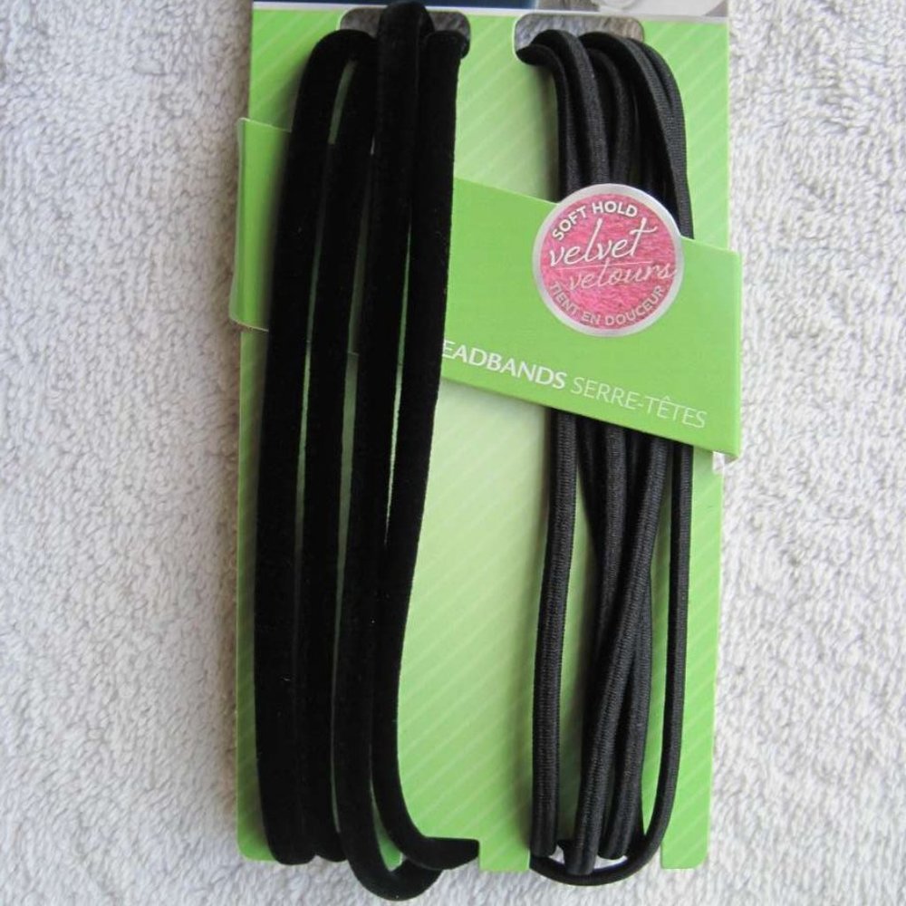 5 Black Goody Slideproof Velvet Soft Hold Elastic Hair Band Headbands Mixed Pack